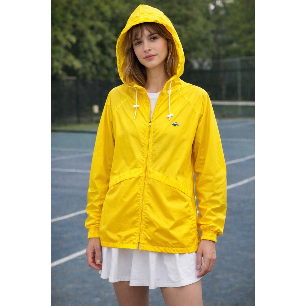 Vintage Lacoste Alligator Yellow Hooded Windbreaker Jacket Nylon Made in USA M